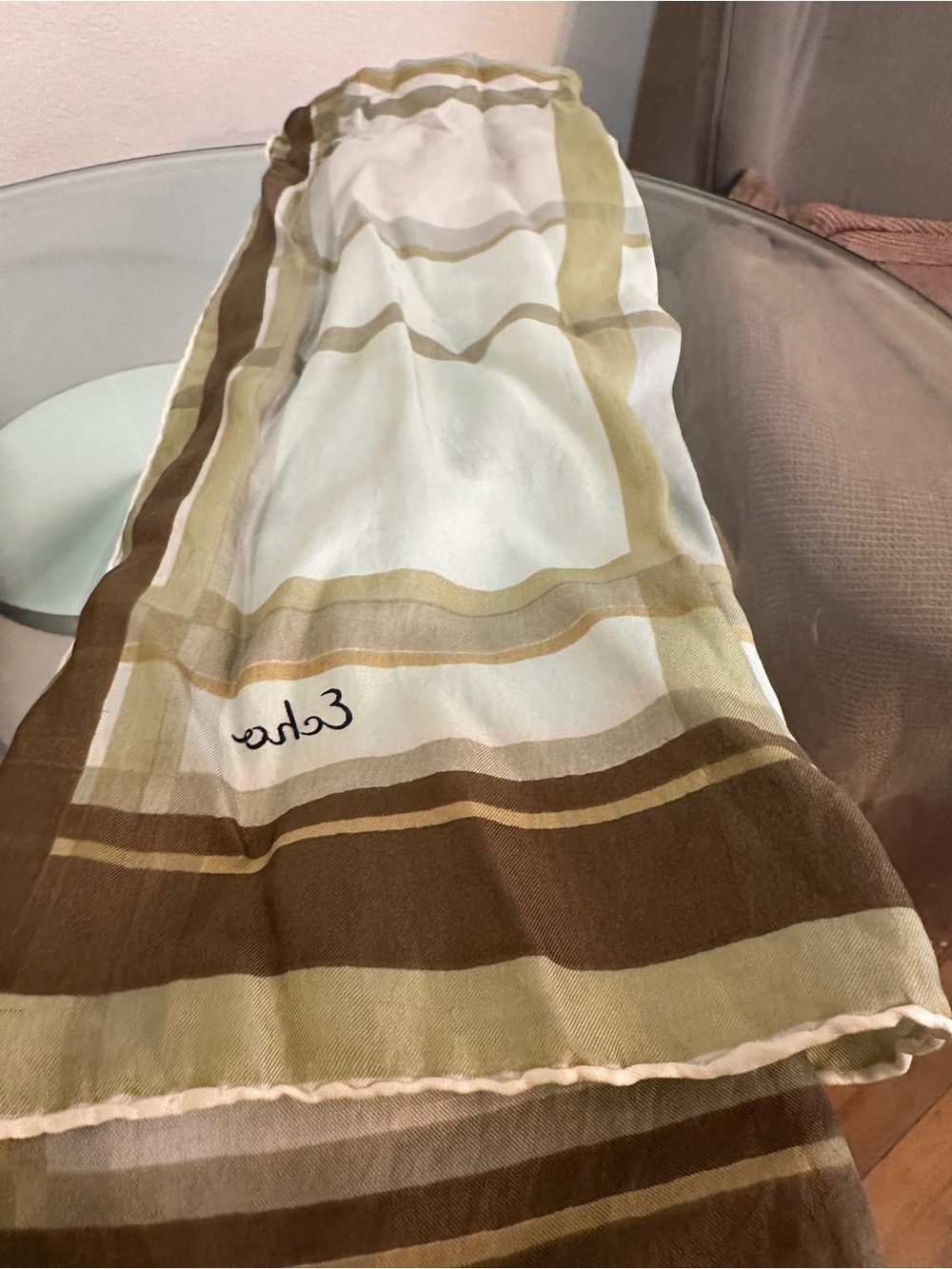 Echo 100% Silk Striped Brown Green and Tan Scarf